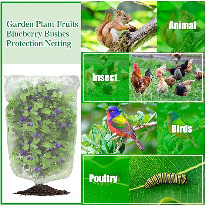 4Pcs Bird Barrier Mesh, Plant Netting with Zipper and Drawstring, Garden Netting to Protect Fruit from Birds, Tree Netting for Cicadas