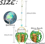 Bling Suncatcher String of Beads Plant Hanging Basket, Cute Handcrafted Crystal Succulent Sun Catchers for Window Hanging, Shiny Garden Crystal Sun Catcher Plant Lover Gift Mom Gifts (Green)