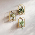 Hanging Planter for Indoor & Outdoor Plants, Mid Century Modern Iron Frame Wall Decor for Living Room Garden Patio 3 Pack Gold（No Light）