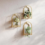 Hanging Planter for Indoor & Outdoor Plants, Mid Century Modern Iron Frame Wall Decor for Living Room Garden Patio 3 Pack Gold（No Light）