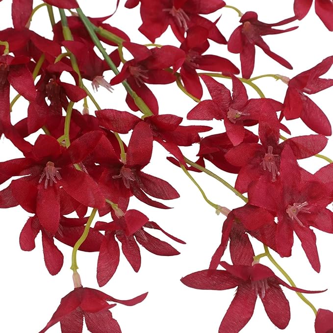 Artificial Orchid Flower Single Branch Dancing Oncidium Silk Material Lifelike Arrangement 74CM Tall For Wedding Home Office Living Room Decor(burgundy)