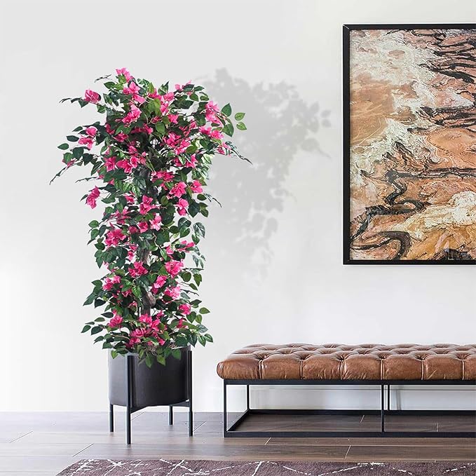 Artificial Bougainvillea Tree -5FT Faux Bougainvillea Tree with Realistic Flowers, Tall Fake Flower Tree for Indoor or Outdoor Decor, Silk Floral Plant for Living Room, Porch, Garden (Pink)