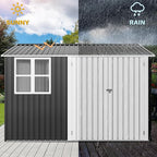 DWVO 10x10ft Metal Outdoor Storage Shed with Window, Lockable Tool Storage Sheds, Oversized Steel Garden Sheds with Sloped Roof for Backyard, Patio, Garage, Lawn, Gray & White