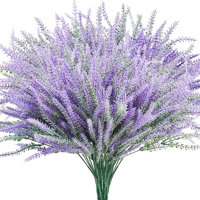 obbsie 30 Bundles Artificial Lavender Outdoor, 14.5" UV Resistant Faux Plants Outdoor Greenery Stems No Fade Plastic Fake Flowers for Window Garden Office Patio Porch Decor