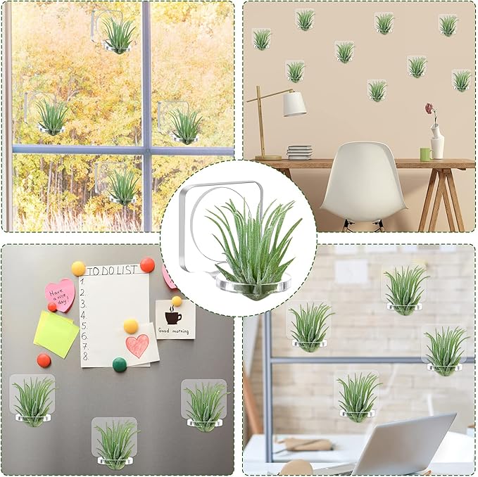Jetec 24 Pcs Acrylic Air Plants Holder Hanger with Mounting Tape for Hanging Air Plants on Glass Display Home Decoration