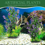 Aquarium Plants (2-Pack) Artificial Plastic Fish Fish Habitat Decor, Small to Moderate Size Aquarium Decorations, Safe Green Plants for Freshwater Tanks (Purple & Green Mix)