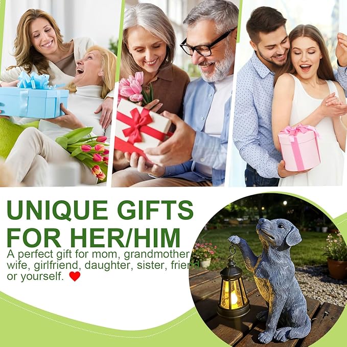 YODY Garden Statues Outdoor Garden Decor: Dog Statue with Solar Lantern for Yard Art Lawn Ornaments Porch Patio Balcony Home House - Birthday Gifts for Grandma Mom Women