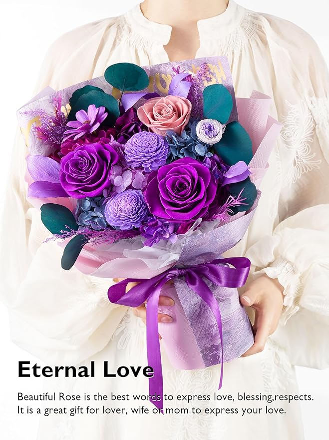 Eterfield Flowers for Delivery Prime, Mothers Day Flowers Forever Bouquet, Preserved Roses and Purple Flowers Birthday Gifts for Her Women Wife Mom Grandma Anniversary Valentine's Day Christmas