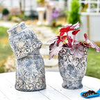 Sungmor 6.3 Inch Cement Plant Pot for Plants, Succulent Planter with Embossed Design, Vintage Concrete Flowerpots with Drainage Hole, Decorative Orchid Houseplant Pot Indoor Outdoor Plant Container