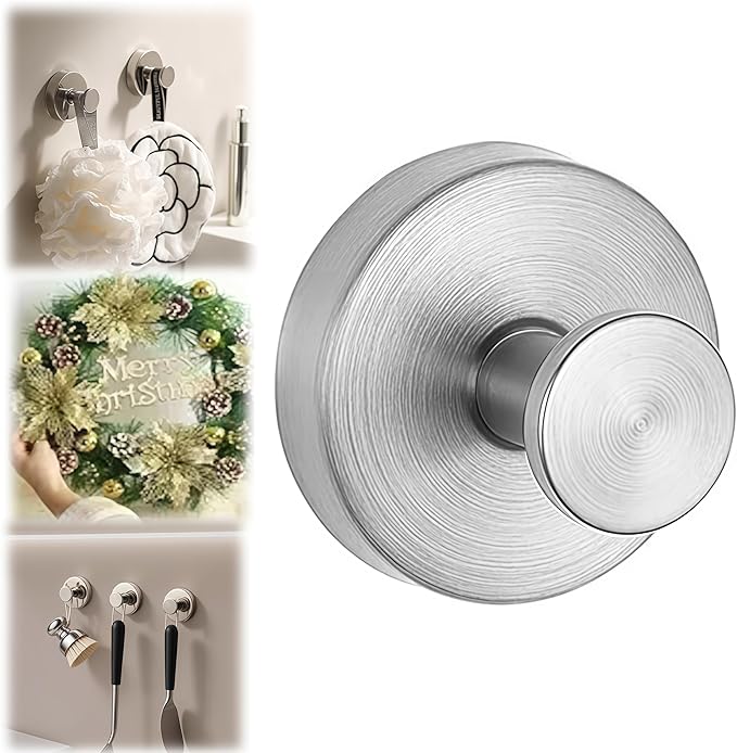 Suction Cup Hooks for Wreaths on Glass, Suction Cup Hooks for Inside Shower, Wreath Hangers for Front Doors, Metal Towel Hooks for Showers Bathrooms Mirrors (1, Sliver)