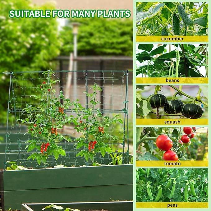 OTOSUNNY Garden Trellis for Climbing Plants Outdoor, Cucumber Trellis for Raised Bed Garden, A Frame Vine Plants Support for Vegetable Tomatoes Peas Pole Beans Trellis, 50x48 inch, with Netting, Green