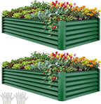 YITAHOME 8x4x1.5ft 2pcs Large Raised Garden Bed Kit, Galvanized Metal Planter Box with Gloves, Ground Nails & Safety Rubber, Outdoor Above Ground Planters for Plants Vegetables Flowers, Green