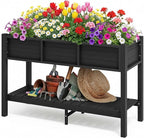 DWVO 48x18x30in Raised Garden Bed Kit, HDPE Planter Box Stand, Poly Wood Weather-Resistant Planter Box with Legs & Storage Shelf, Elevated Garden Bed for Backyard, Patio, Balcony,Black