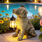 Solar Garden Statue Dog Figurine Decor with Lantern Lights, 11 Inch Outdoor Decoration Solar Dog Sculptures for Outside Patio Lawn Balcony Yard Ornament, Dogs Lover Gifts for Women Mom Mother's Day