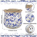 Newtay 6 Inch Ceramic Plants Pots Vintage Ceramic Flower Planters Crackle Glaze Finish Flower Pots Decorative Floral Vintage Planters for Living Room Garden Home Decor Gifts(Chinoiserie)
