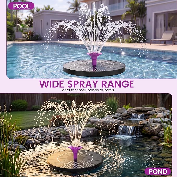 Solar Fountain for Bird Bath, 4W Solar Powered Water Fountain Pump, Outdoor Water Fountain with 6 Nozzles for Hummingbirds, Garden, Pool, Pond