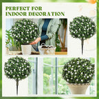 Lunmon 2 Pack 24" Artificial Topiary Ball Plants Trees with Flowers, Outdoor Fake Topiary Plants with Ground Spike, UV Resistant Faux Bushes for Indoor Outdoor Front Door Decor (White,Rose)