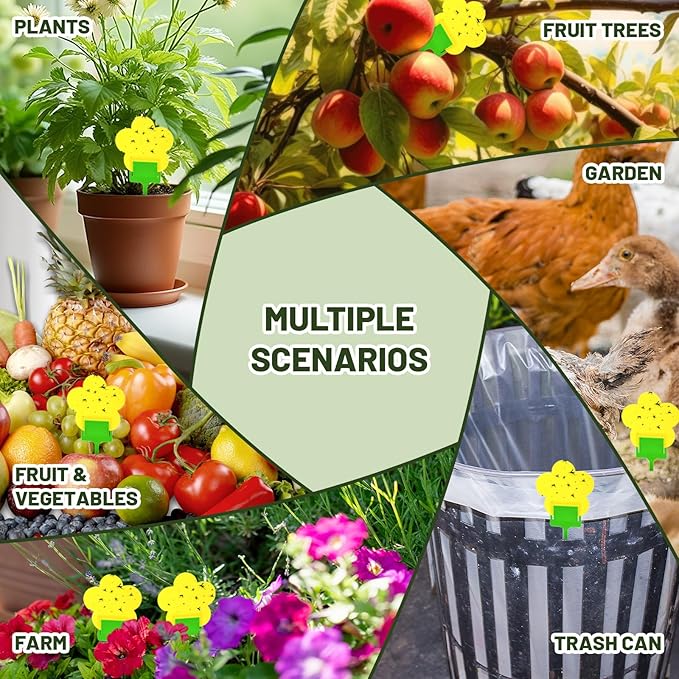 Qualirey 100 Pcs Fungus Gnat Traps Yellow Flower Shaped Plant Sticky Insect Traps Double Sided Bug Killer Fruit Fly Fungus Gnat Catcher with Green Stakes for Summer Indoor Outdoor Plants Kid Pet Safe