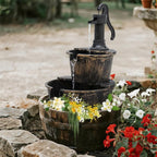 Magshion 27" Tall Outdoor Barrel Pump Water Fountain, 2-Tier Soothing Cascading Waterfall Feature with Electric Recirculating Pump, Garden Decor for Outside Patio, Yard, Porch or Landscape, Bronze