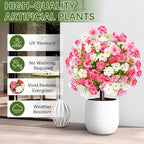 Waipfaru Set of 2 Artificial Boxwood Topiary with Colorful Flowers, 23" UV Resistant Fake Bushes Faux Outdoor Plants, Artificial Shrubs with Ground Spike for Outdoor Garden Front Porch(Pink, White)