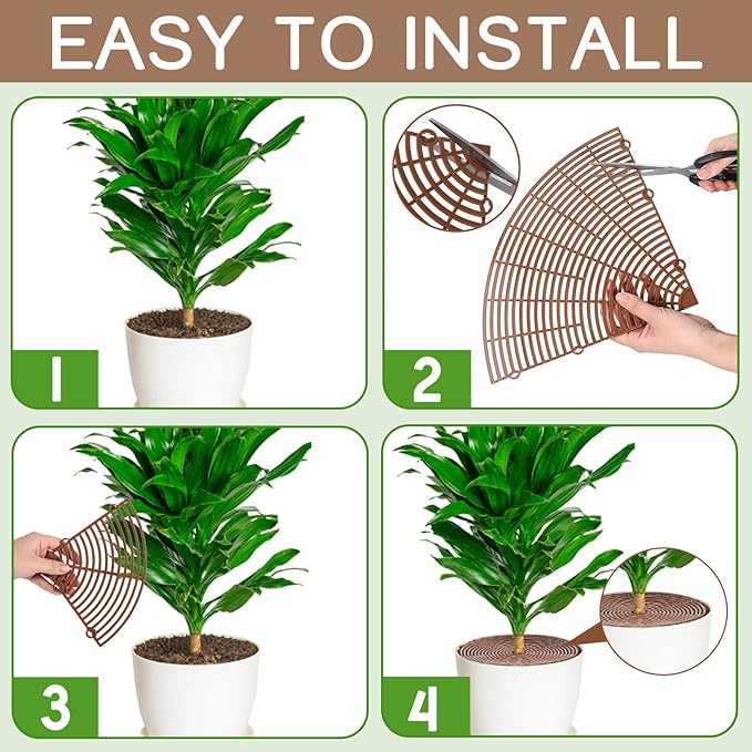 Newtay 2 Pcs Plant Pot Grid Soil Protector Covers Cuttable Flower Protector from Animals Cat Squirrel Digging Stopper Plant Pot Cover with Stake for Indoor Outdoor Gardening (20.5 +11.8 Inch,Brown)