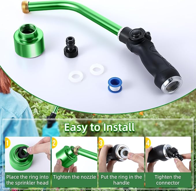 Saillong 16 Inch Watering Wand 1000 Holes with Thumb On/Off Thumb Control Heavy Duty Garden Sprayer Wand with Stainless Head Garden Hose Nozzle Wand for Seeding Flower Garden and Lawn