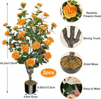 2 Pack 43.3"/3.6FT Artificial Tree with Camellia Flowers Fake Tree with 32 Blooming Flowers Orange Tree for Spring Home Front Door Outdoor Indoor Decor (Including Faux Moss)