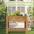 ketive Raised Garden Bed with Legs - Elevated Wooden Planter Box, Durable Fir Wood, Reinforced Frame with Drainage Holes, Liner, and Storage Shelf for Vegetables, Herbs, Flowers, 33.5" x 18" x 30"