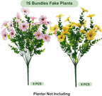 Artificial Flowers for Outdoor Fake Plants for Spring Decoration,Faux Eucalyptus Flowers for Planter UV Resistant Lifelike for Home Porch Garden (Yellow/Pink)