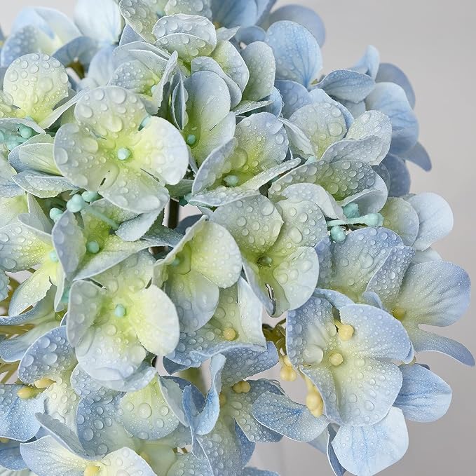 ZYTUYO 2PCS White & 2PCS 20" Light Blue Hydrangea Artificial Flowers Real Touch Faux Hydrangeas with Long Stem for Spring Home Decor Baby Shower Floral Arrangement Kitchen Party Wedding Xmas Decor