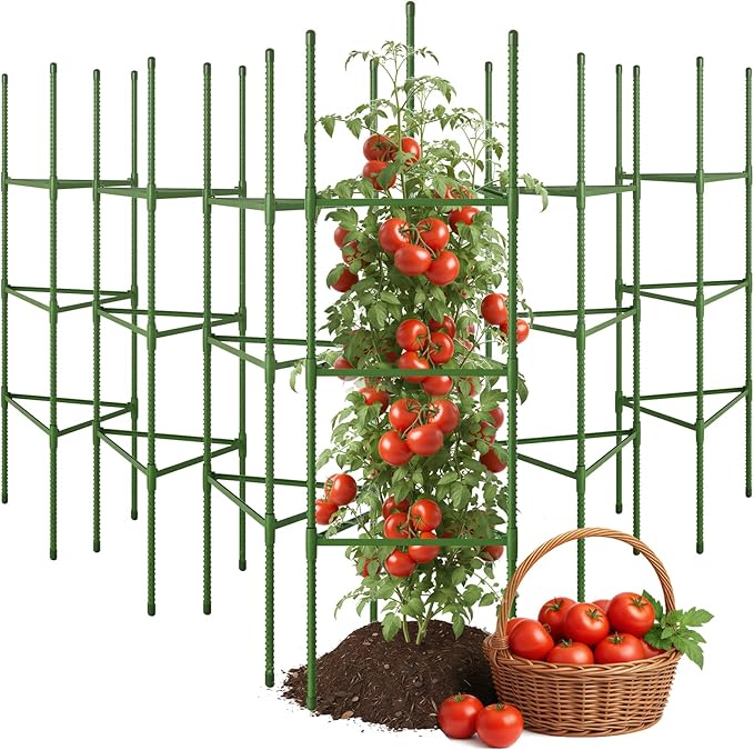 CEWOR Tomato Cage - 6 Pack Tomato Cages for Garden, 51.2inch Tall Tomato Trellis Triangle Stakes for Climbing Plants Outdoor, Plant Support Cages Structure for Pots, Raised Garden Bed, Vegetables