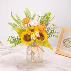 LUEUR Artificial Faux Flowers in Vase for Home,Silk Sunflower Bouquet Fake Flowers with Pot Silk Sunflower Arrangement with Vase Suitable for Fall, Spring Decor Office Decoration Table Cenerpiece