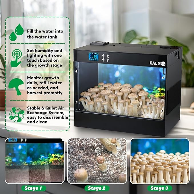 Smart Mushroom Grow Box Automatic Humidification and Water Spray,Mushroom Grow Chamber with Grow Light,Smart Mushroom Monotub Growing Kit 16x11X13 inches with LCD Screen, Smart Growing Tent