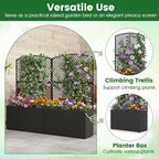 HAPPYGRILL Raised Garden Bed with Trellis, 49" Wicker Planter Box w/Privacy Screen, Liner, Drainage for Patio Balcony, Outdoor PE Rattan Elevated Garden Bed for Climbing Plant Vine Flower (Black,2)