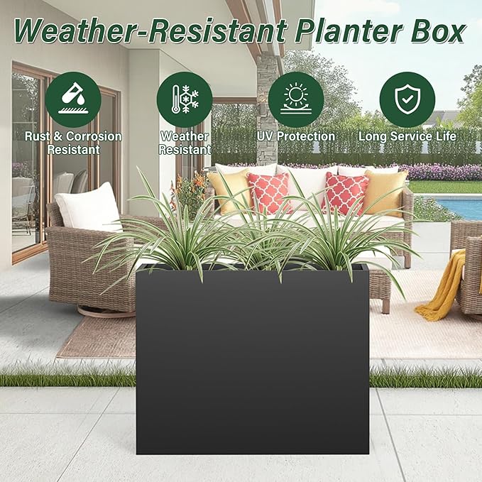 Metal Tall Planter 38" L x 12" W x 30" H, Long Rectangular Planter Box with Drainage Holes & Removable Shelf – Heavy Duty Steel Planter for Tall Plants, Flowers or Shrubs