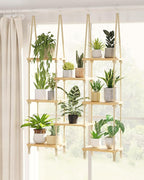 Bamworld Hanging Shelves 8Tiers Plant Hanger Indoor Window Plant Shelves Wood Plant Wall Shelf Window Sill Plant Shelf Indoor Hanging Plant Stand Living Room Decor Garden Boho Decor