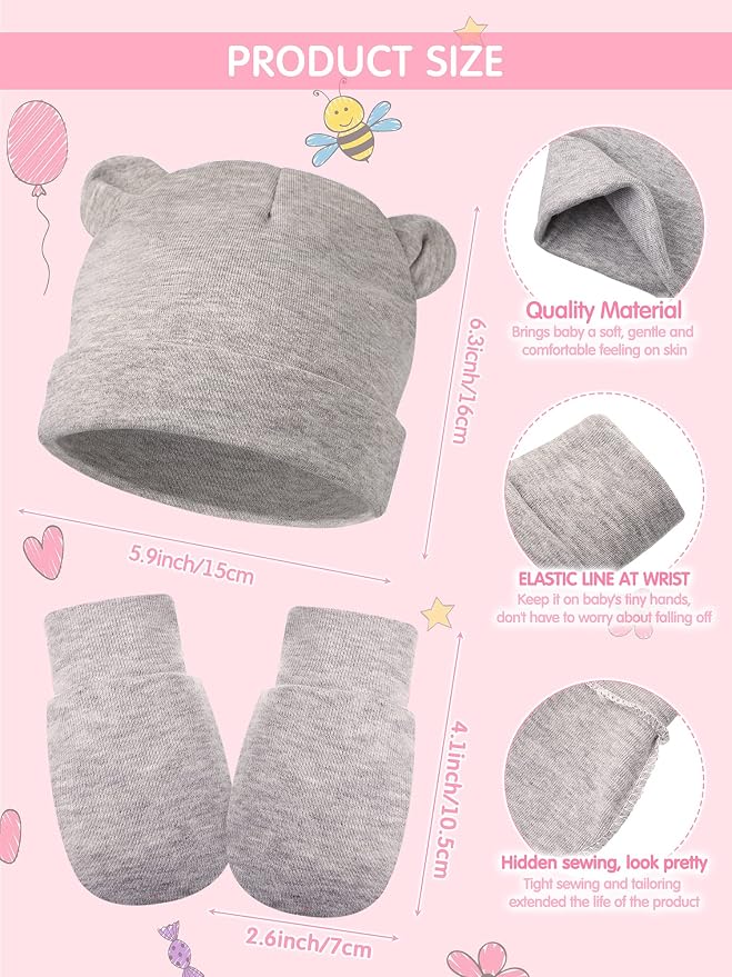 Geyoga 12 Pieces Newborn Hat Mittens Gloves Set Baby Boys Girls Cotton Baby Beanie for 0-12 Months
