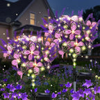 Solar Garden Lights Outdoor, 2 Pack Solar Butterfly Lights Purple Lavender Gardening Gifts for Women, Artificial Flower with Butterfly Purple Garden Decor for Lawn Patio-Warm White