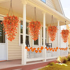 TURNMEON 4 Pcs Artificial Hanging Fall Flowers Fall Decorations, Fake Mums for Outdoors UV Resistant Hanging Plants Faux Silk Daisy Flowers for Autumn Decor Home Indoor Outside Gardens Porch (Orange)