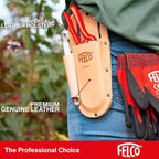 FELCO F910+ USA Made Leather Holster – Dual-Slot Belt Pouch for Pruners, Wire Cutters & Folding Saws with Accessory Slot | Tool Holster with Clip & Loop Attachment | Heavy-Duty Genuine Leather