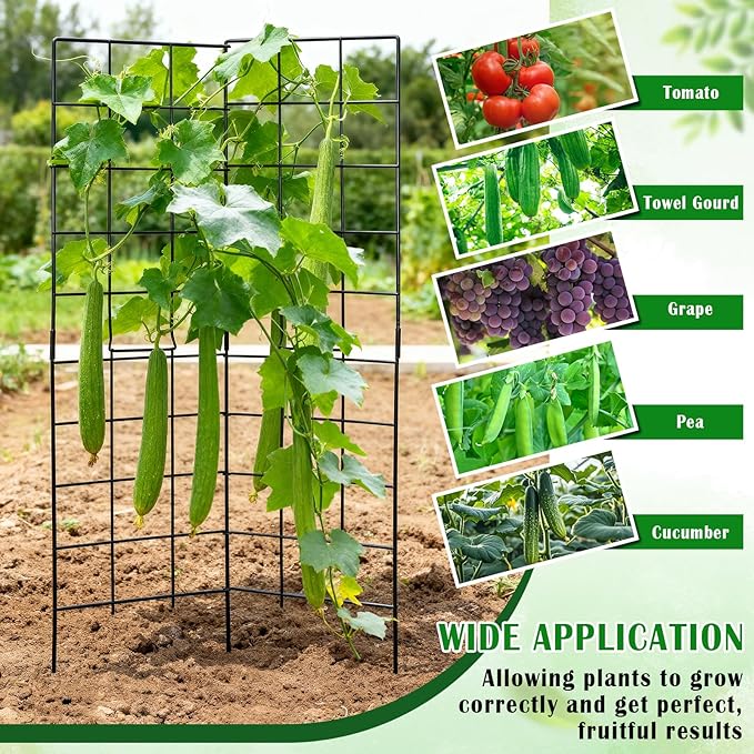 59" H x 31" L Foldable Cucumber Trellis for Climbing Plants,Two Panel Frame Garden Trellis,Raised Bed Vegetables Trellis for Bean,Peas,Grape,Cucumber,Fruit,Flower