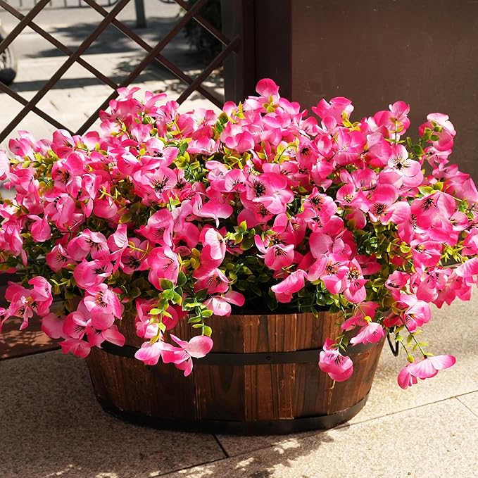 Artificial Flowers for Outdoor, UV Resistant Fake Silk Pansies Flowers, Realistic Faux Plants for Outside Indoor Porch Patio Window Box Planter Home Decor (16, Pink)