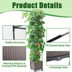Quibbay Raised Garden Bed Planter Box with Trellis, 62.2" Self-Watering Tomato Planters for Climbing Plants Vine Flowers Outdoor Patio, Tomatoes Cage with Trellis Wheels for Outdoor, 1Pack