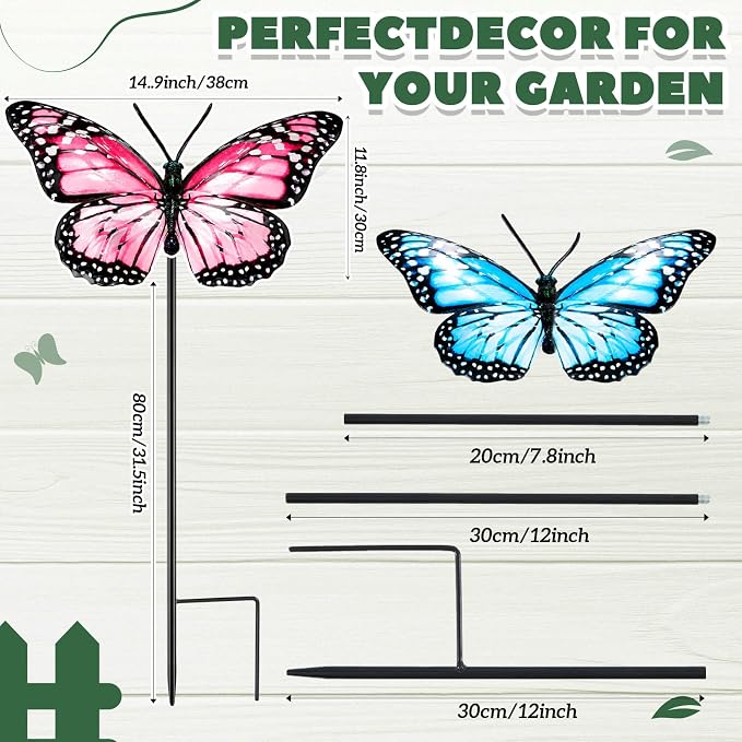 Mixweer 2 Pcs Butterfly Shape Metal Plant Umbrellas for Outdoor Small Plants, 12 in Metal Plant Shade Disk Outdoor Garden Umbrella for Potted Live Decor