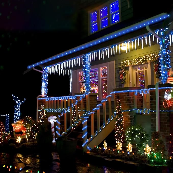 Solar Rope Lights, 2 Packs Total 66ft 200LED Solar String Lights, 8 Modes Waterproof Solar Powered Outdoor Light, Flexible Clear Tube Light for Garden Backyard Patio Deck Porch Tree Xmas Decor - Blue