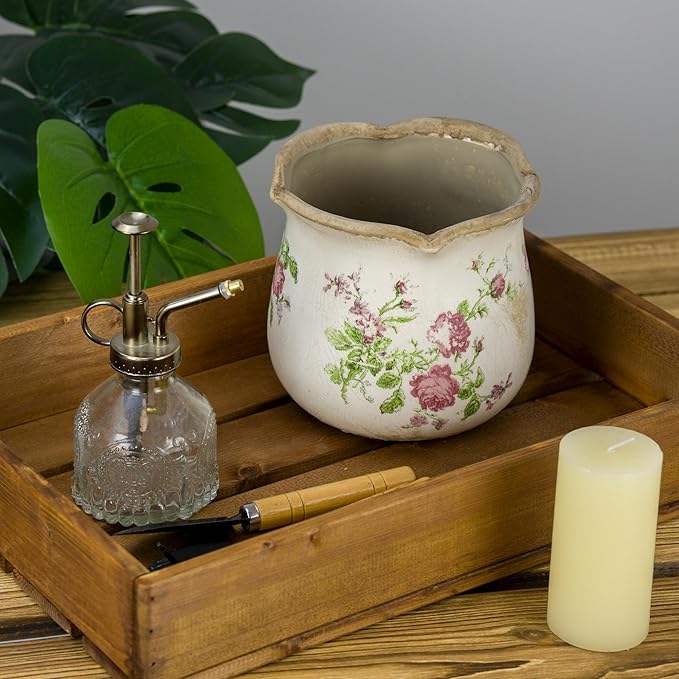 Dosayes Rustic Ceramic Planter, 6 Inch Tuscan Vintage Flower Pot with Drainage, Farmhouse Garden Pot for Indoor Plants, Kitchen & Garden Tuscan Decor, Plant Lover Gift (Pink)