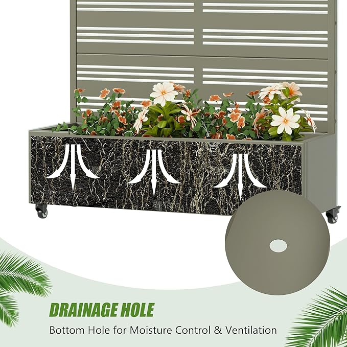Casaphoria Metal Raised Garden Bed with Trellis and Wheels, 72"x47"x16" Arched Planter Box for Climbing Plants, Vegetables & Vines, Features Drainage Holes and Privacy Screen, Grey-Harold