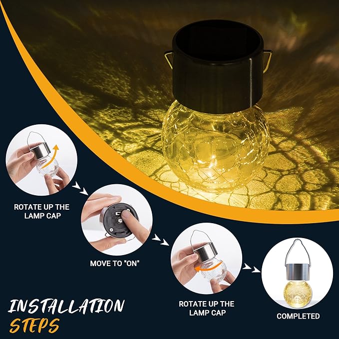 GIGALUMI Solar Lights Outdoor Waterproof, 16 Pack Solar Hanging Lights Garden Decor, Gifts for Women, Solar Outdoor Lantern Waterproof Cracked Glass for Yard, Fence, Tree(Warm White)