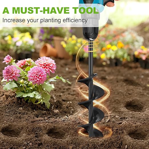 Auger Drill Bit for Planting 3 x 7 Inch, Garden Auger Spiral Bit Bulb Planter Tool Drill Auger for Planting Bulb, Bedding, Post or Umbrella Hole Digger for 3/8" Hex Drive