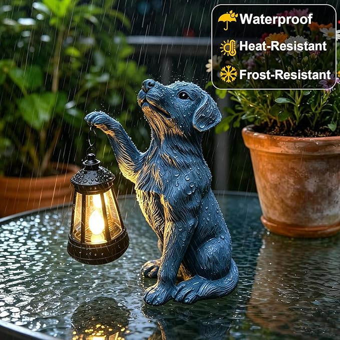 YODY Garden Statues Outdoor Garden Decor: Dog Statue with Solar Lantern for Yard Art Lawn Ornaments Porch Patio Balcony Home House - Birthday Gifts for Grandma Mom Women